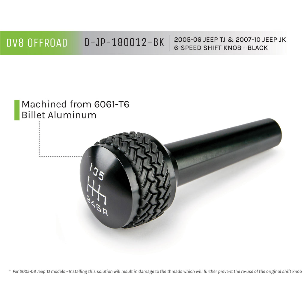 ~(0.6-Lbs.-12X6x2)~-2005-10-Jeep-Tj-Jk-6-Speed-Shift-Knob-Black-Finish