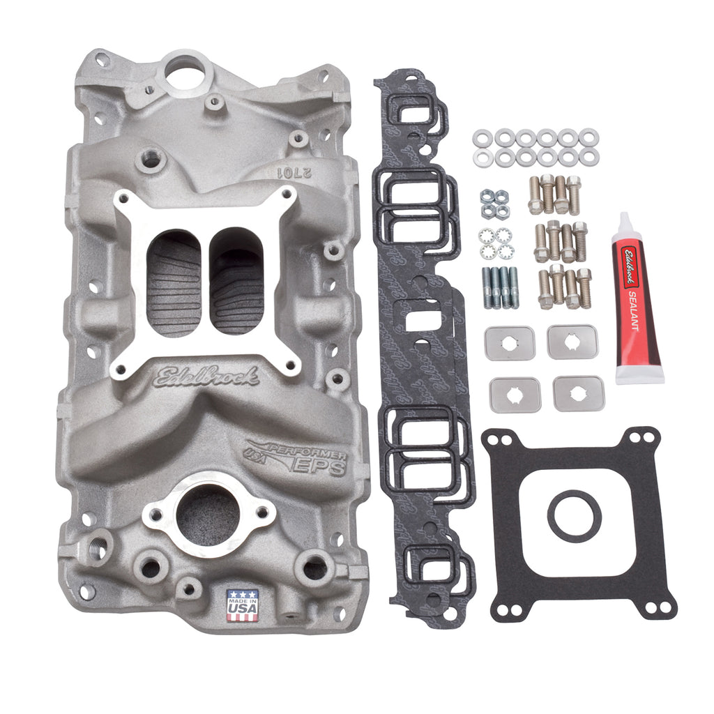 Edelbrock 2040 PN 2701 Chevrolet SB Performer EPS Manifold w/ Gaskets, Bolts, Studs, RTV for Select Avanti II, Buick Century, Buick Commercial Chassis, Buick LeSabre, Buick Regal, Buick Roadmaster, Buick Skylark, Checker Aerobus, Checker Deluxe, Checker