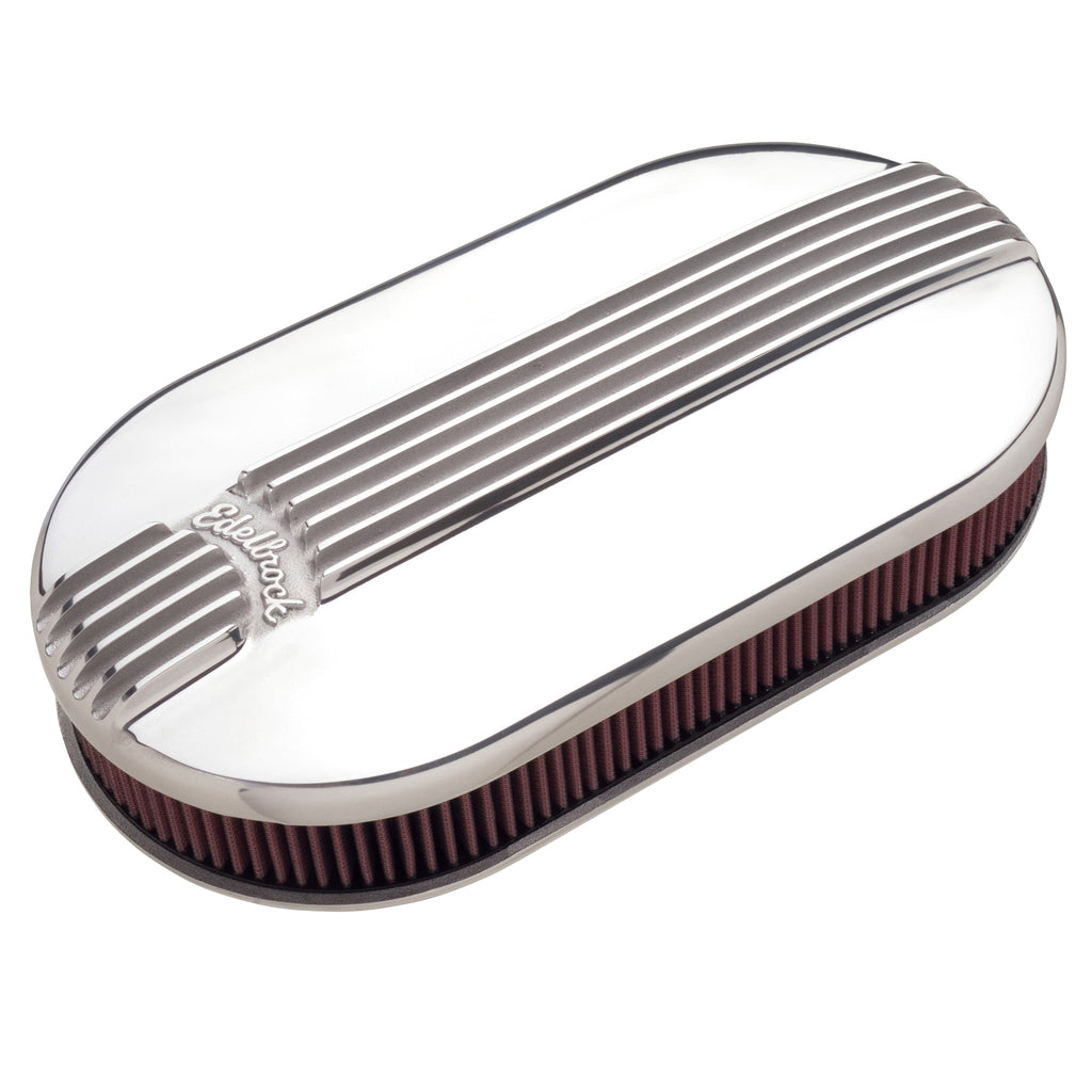 Edelbrock 4119 Pro-Flo Polished Large Oval Air Cleaner for Dual-Quads - 2.4" Cotton Element
