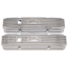 Load image into Gallery viewer, Edelbrock 4144 Classic Series Valve Cover Chevy 262-400 V8 1959-86 applications for Select Buick Century, Buick LeSabre, Buick Regal, Buick Skylark, Chevrolet Bel Air, Chevrolet Biscayne, Chevrolet Blazer, Chevrolet Brookwood, Chevrolet C10, Chevrolet