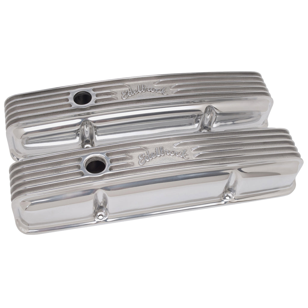 Edelbrock 4144 Classic Series Valve Cover Chevy 262-400 V8 1959-86 applications for Select Buick Century, Buick LeSabre, Buick Regal, Buick Skylark, Chevrolet Bel Air, Chevrolet Biscayne, Chevrolet Blazer, Chevrolet Brookwood, Chevrolet C10, Chevrolet