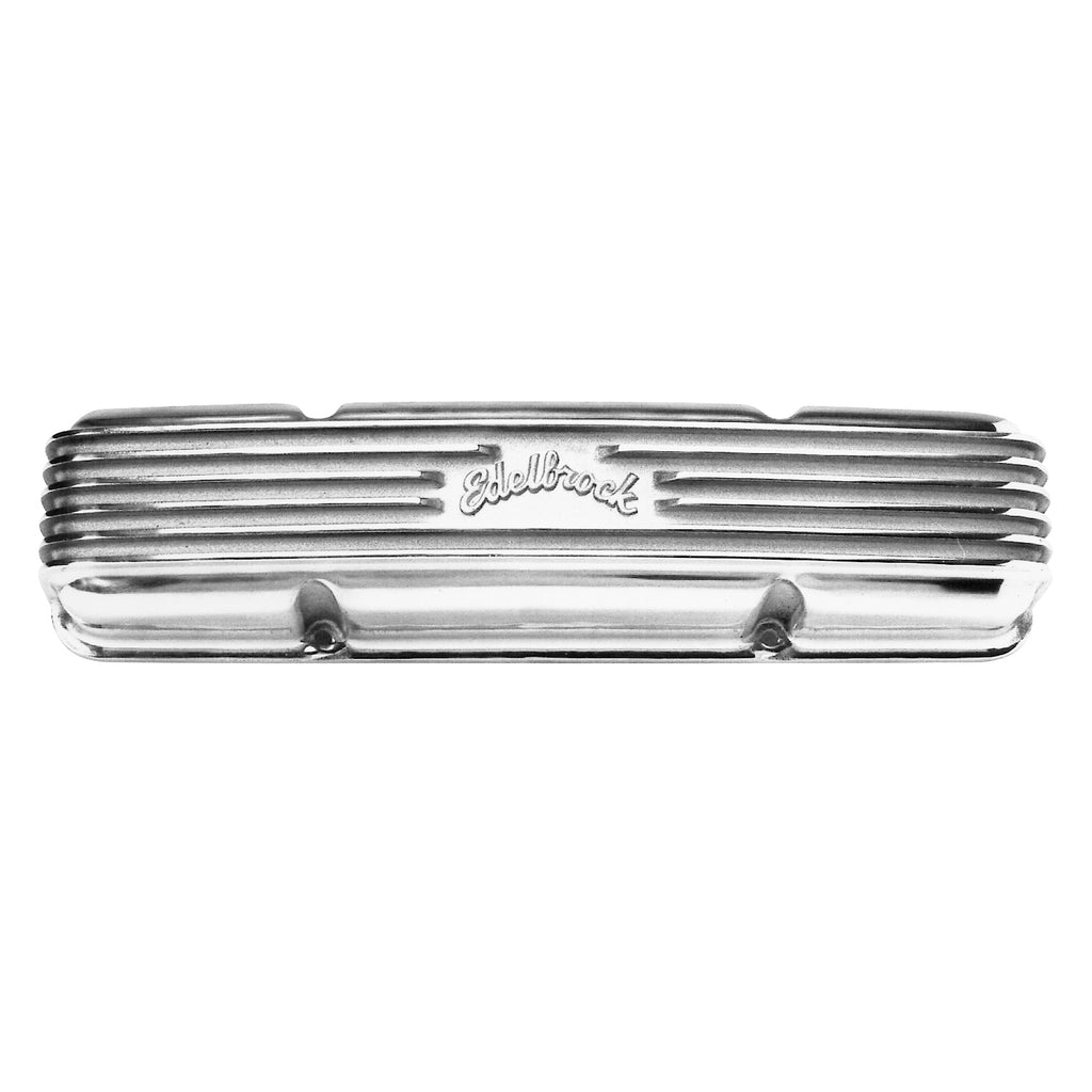 Edelbrock 4145 Classic Series Valve Cover for Chevy 262-400 V8 1959-86 applications for Select Buick Century, Buick LeSabre, Buick Regal, Buick Skylark, Chevrolet Bel Air, Chevrolet Biscayne, Chevrolet Blazer, Chevrolet Brookwood, Chevrolet C10,