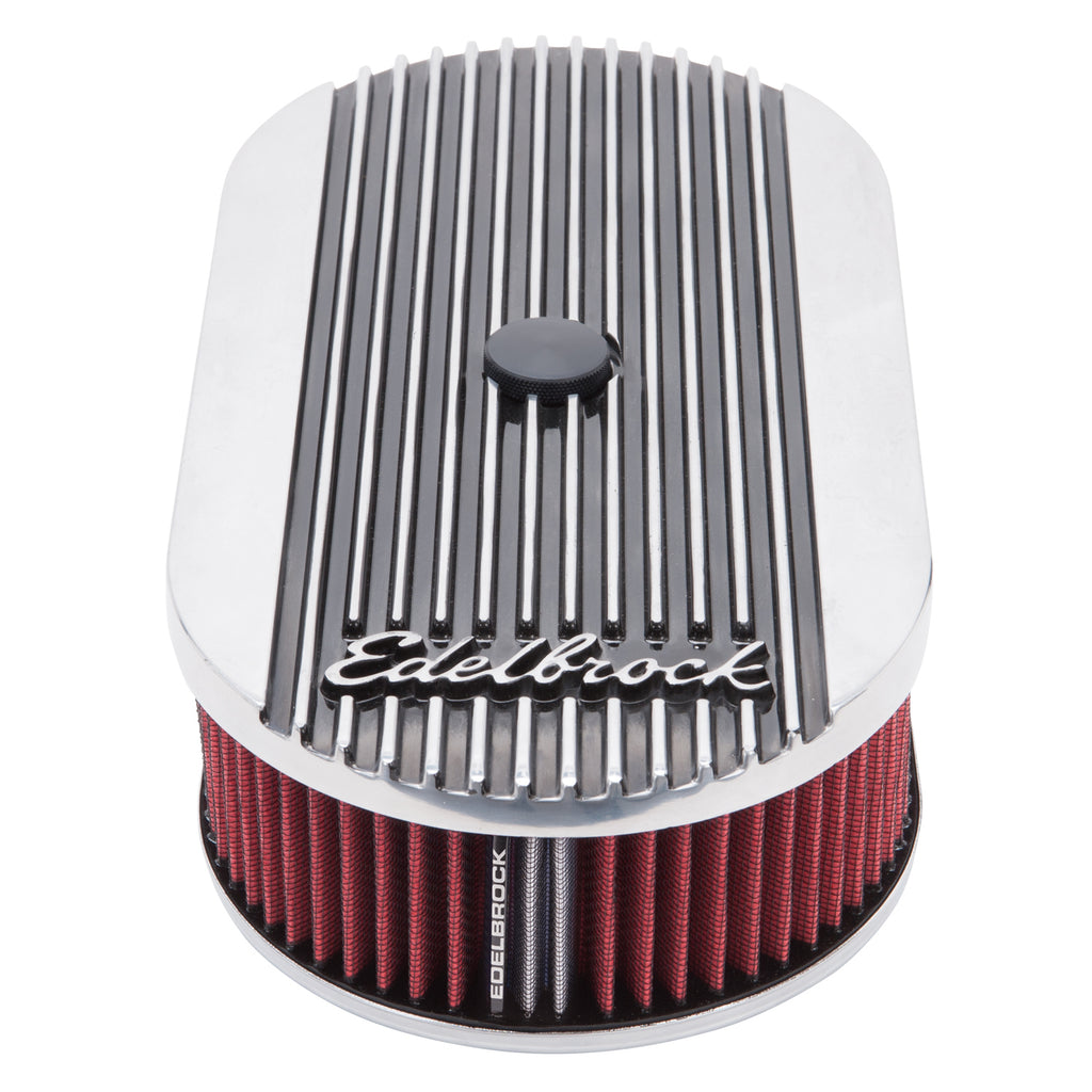 Edelbrock 4273 Elite 2 Series Polished Oval Air Cleaner for Single 4-bbl Carb - 2.5" Element