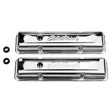 Load image into Gallery viewer, Edelbrock 4449 Signature Series Valve Covers, Chrome, Low Profile, Chevrolet 262-400, '59-'86 for Select Buick Century, Buick LeSabre, Buick Regal, Buick Skylark, Chevrolet Bel Air, Chevrolet Biscayne, Chevrolet Blazer, Chevrolet Brookwood, Chevrolet