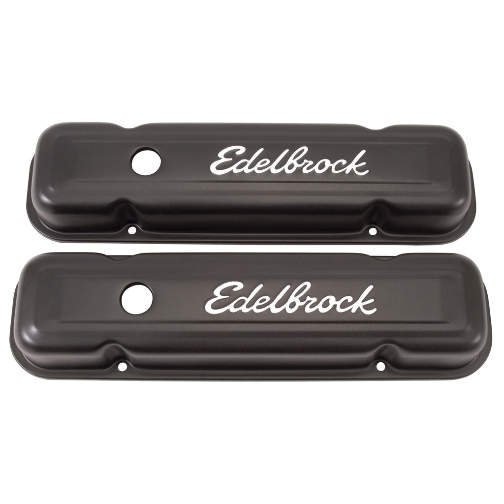 Edelbrock 4453 Signature Series Valve Covers, Black, Low Profile, Pontiac 301-455 V8, '62-'79