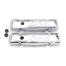 Load image into Gallery viewer, Edelbrock 4456 Signature Series Valve Covers, Chrome, Low Profile, Pontiac 301-455 V8, '62-'79 for Select Buick Century, Buick LeSabre, Buick Regal, Buick Skylark, Oldsmobile Delta 88, Pontiac Bonneville, Pontiac Catalina, Pontiac Executive, Pontiac