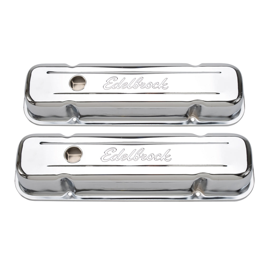 Edelbrock 4457 Signature Series Valve Covers, Chrome, Tall Profile, Pontiac 301-455 V8, '62-'79