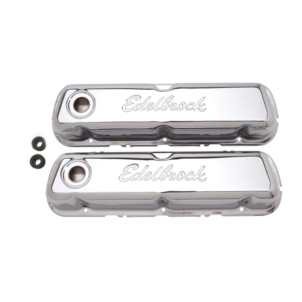 Edelbrock 4460 Signature Series Valve Covers for Ford 260-289-302 (not Boss) and 351W for Select Ford 300, Ford Bronco, Ford Country Sedan, Ford Country Squire, Ford Custom, Ford Custom 500, Ford E-100 Econoline, Ford E-100 Econoline Club Wagon, Ford
