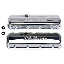 Load image into Gallery viewer, Edelbrock 4480 Signature Series Valve Covers, Chrome, Low Profile, Chevrolet 396-502, '65-Later for Select Chevrolet Bel Air, Chevrolet Biscayne, Chevrolet Blazer, Chevrolet Brookwood, Chevrolet C10, Chevrolet C10 Pickup, Chevrolet C10 Suburban,