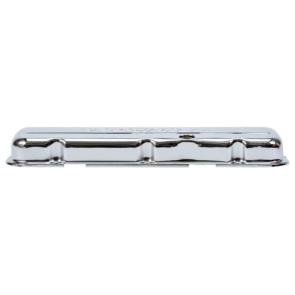 Edelbrock 4480 Signature Series Valve Covers, Chrome, Low Profile, Chevrolet 396-502, '65-Later for Select Chevrolet Bel Air, Chevrolet Biscayne, Chevrolet Blazer, Chevrolet Brookwood, Chevrolet C10, Chevrolet C10 Pickup, Chevrolet C10 Suburban,