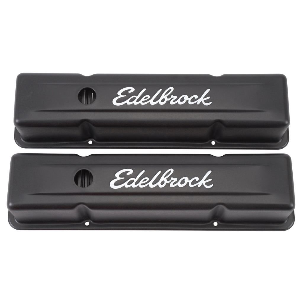 Edelbrock 4643 Signature Series Valve Covers, Black, Tall Profile, Chevrolet 262-400, '59-'86