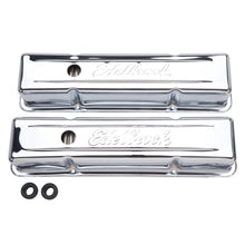 Load image into Gallery viewer, Edelbrock 4649 Signature Series Valve Covers, Chrome, Tall Profile, Chevrolet 262-400, '59-'86 for Select Buick Century, Buick LeSabre, Buick Regal, Buick Skylark, Chevrolet Bel Air, Chevrolet Biscayne, Chevrolet Blazer, Chevrolet Brookwood, Chevrolet