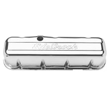 Load image into Gallery viewer, Edelbrock 4680 Signature Series Valve Covers, Chrome, Tall Profile, Chevrolet 396-502, 65-Later for Select Chevrolet Bel Air, Chevrolet Biscayne, Chevrolet Blazer, Chevrolet Brookwood, Chevrolet C10, Chevrolet C10 Pickup, Chevrolet C10 Suburban,