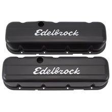 Load image into Gallery viewer, Edelbrock 4683 Signature Series Valve Covers, Black, Tall Profile, Chevrolet 396-502, '65-Later for Select Chevrolet Bel Air, Chevrolet Biscayne, Chevrolet Blazer, Chevrolet Brookwood, Chevrolet C10, Chevrolet C10 Pickup, Chevrolet C10 Suburban,