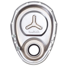 Load image into Gallery viewer, Edelbrock 4860 Timing Cover SBC Stamped Steel W/Welded Star &amp; Logo Chrome for Select Avanti II, Buick Century, Buick Commercial Chassis, Buick LeSabre, Buick Regal, Buick Roadmaster, Buick Skylark, Checker Aerobus, Checker Deluxe, Checker Marathon,