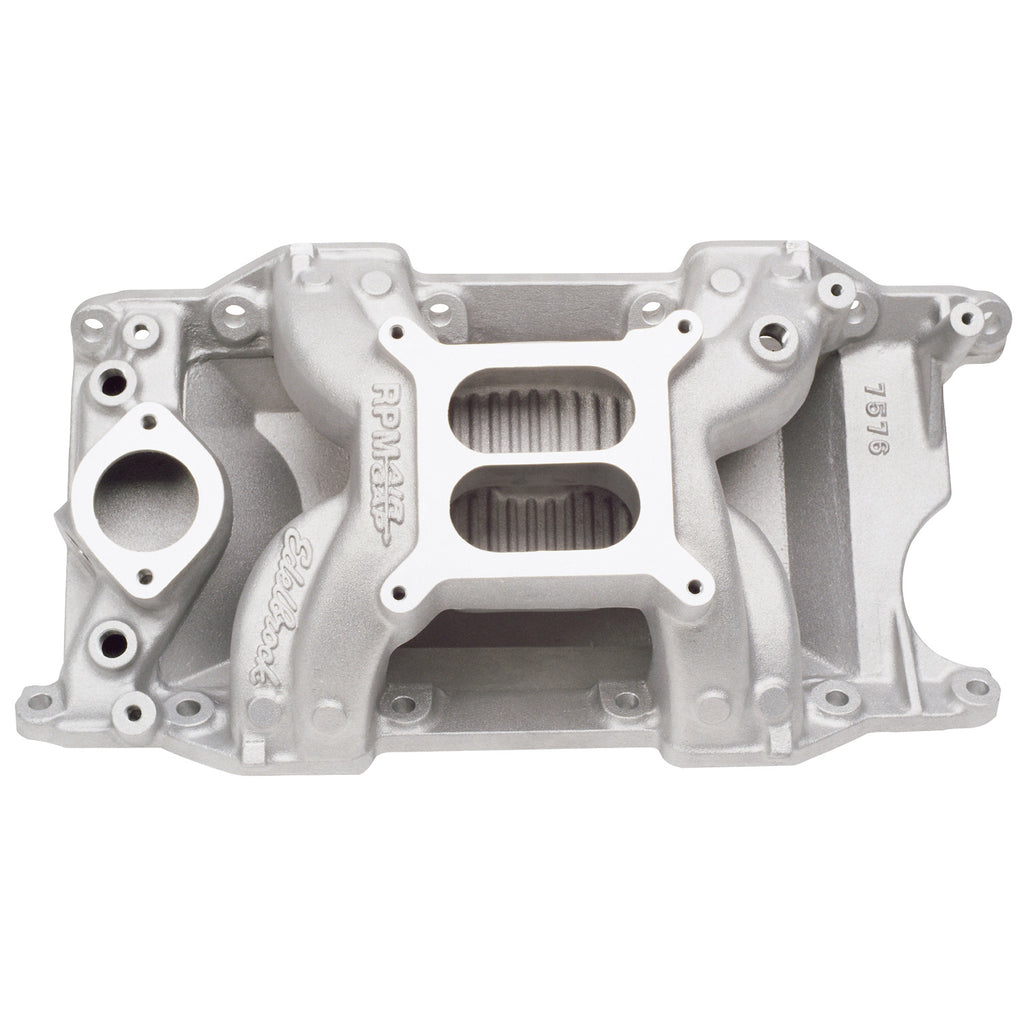 Edelbrock 7576 RPM Air-Gap Small Block Chrysler Intake Manifold for Select Bristol 408, Bristol 409, Bristol 410, Chrysler Cordoba, Chrysler LeBaron, Chrysler New Yorker, Chrysler Newport, Chrysler Town & Country, Dodge Aspen, Dodge B100, Dodge B100 Van,