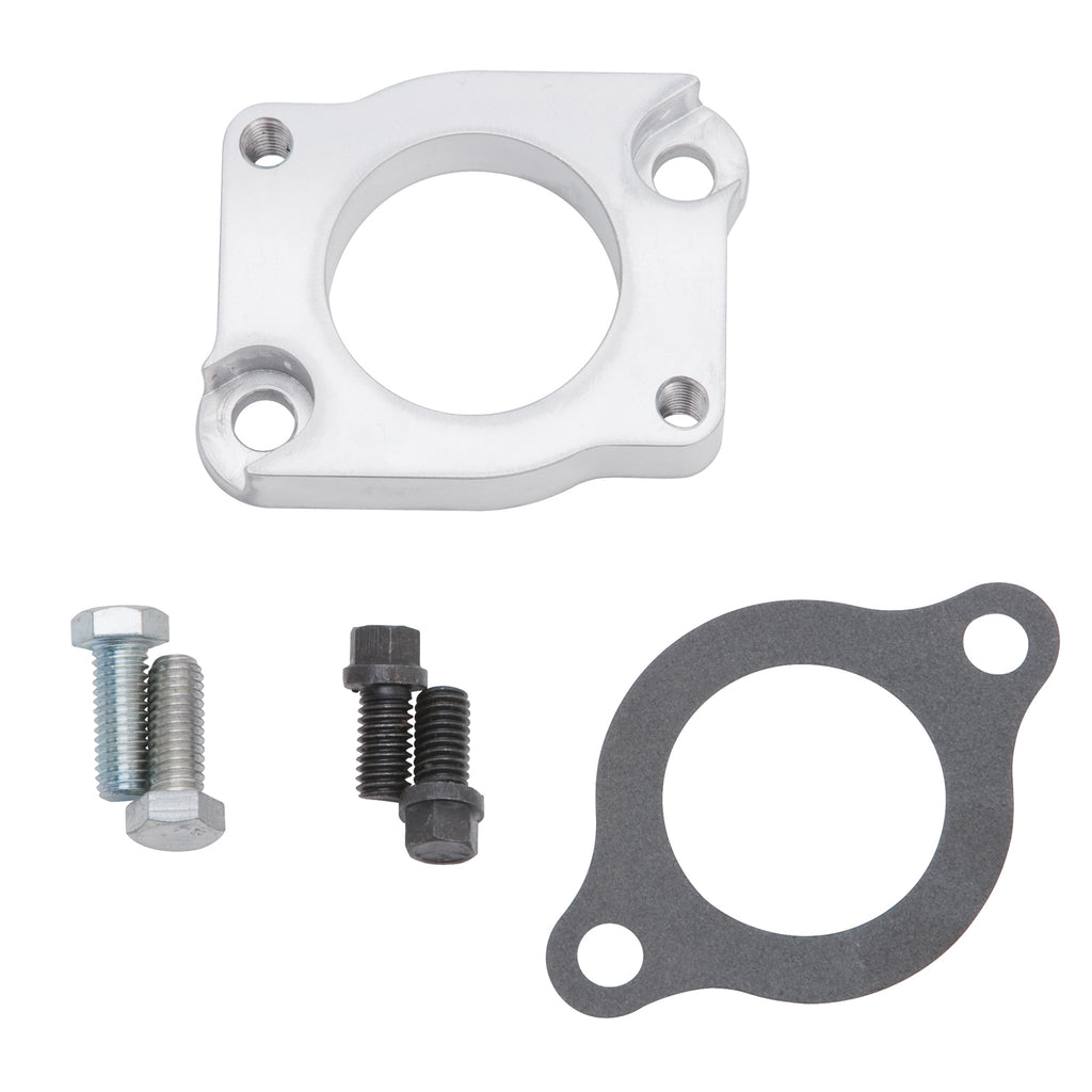 Edelbrock 8028 Waterneck Adapter for 1986 and Later Big-Block Chevy's using 2161 or 3761 Intake for Select Chevrolet C20, Chevrolet C20 Suburban, Chevrolet C30, Chevrolet K30, Chevrolet R30, Chevrolet R3500, Chevrolet V30, Chevrolet V3500, GMC C2500, GMC