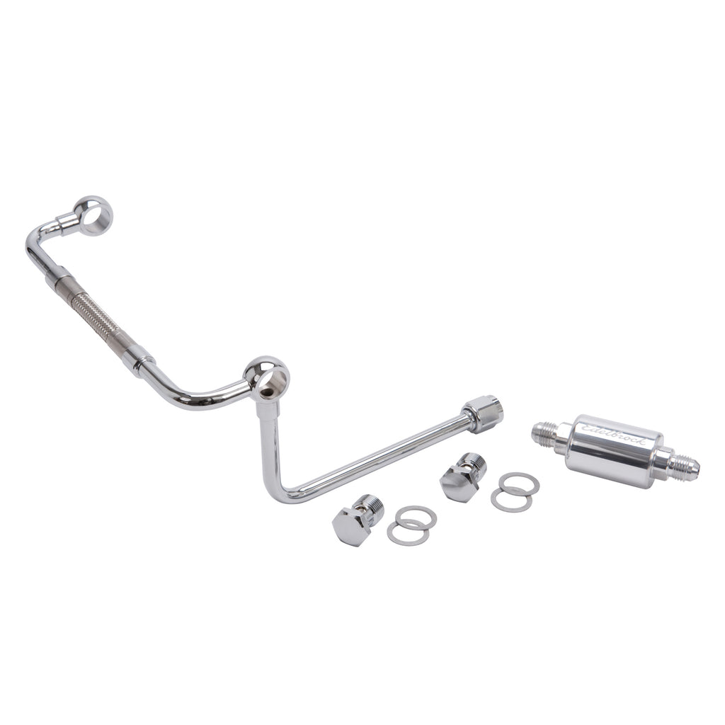 Edelbrock 8128 Chrome Dual-Feed Fuel Line Kit With Polished Filter