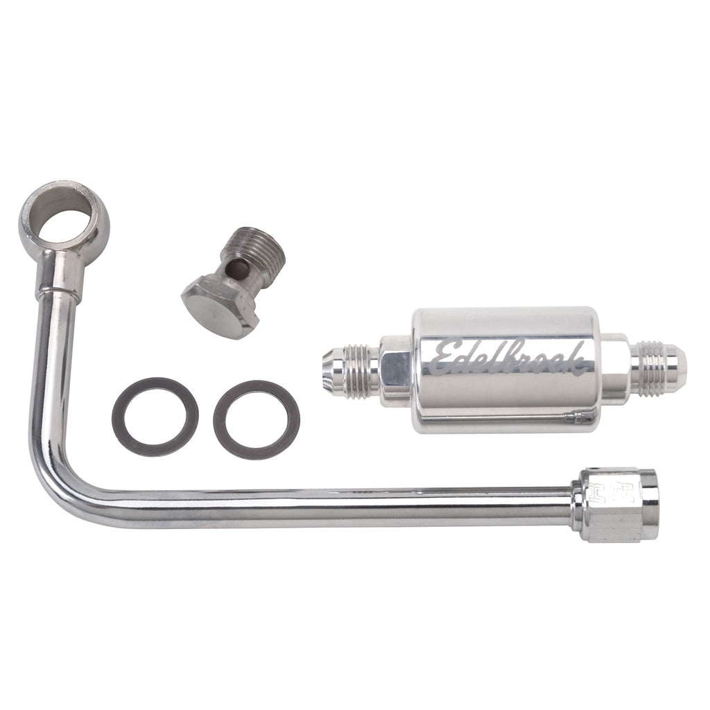 Edelbrock 8131 Chrome Single Feed Steel Fuel Line With Polished Filter