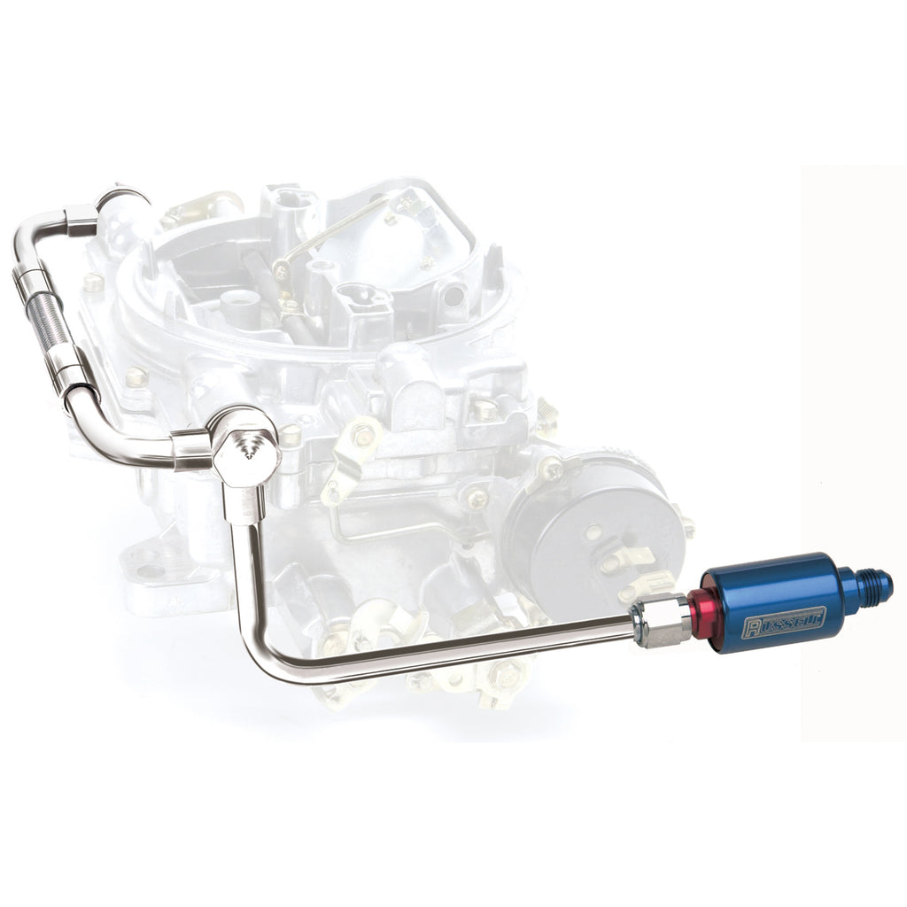 Edelbrock 8133 Chrome Dual-Feed Fuel Line Kit With Blue Anodized Aluminum Filter