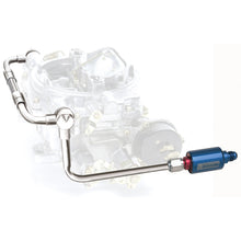 Load image into Gallery viewer, Edelbrock 8133 Chrome Dual-Feed Fuel Line Kit With Blue Anodized Aluminum Filter