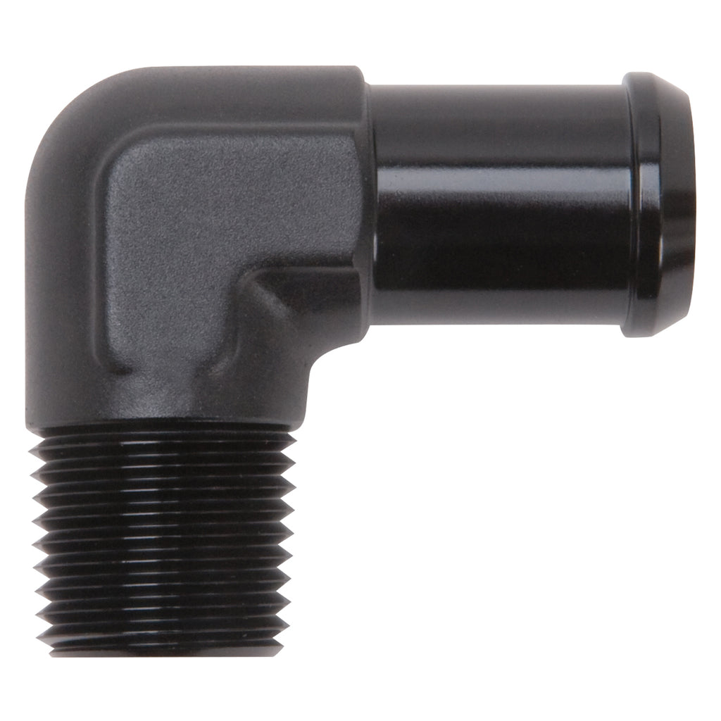 Edelbrock 8165 Heater Hose End Fitting - 90Â° with 1/2" NPT and 3/4" Barb.