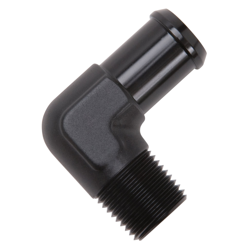Edelbrock 8165 Heater Hose End Fitting - 90Â° with 1/2" NPT and 3/4" Barb.