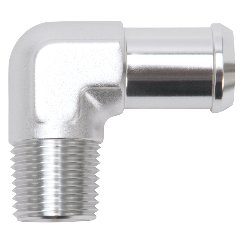 Edelbrock 8166 Heater Hose End Fitting - 90Â° with 1/2" NPT and 3/4" Barb.