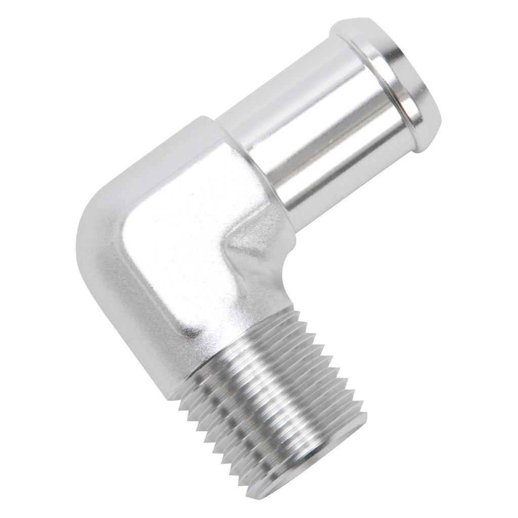 Edelbrock 8166 Heater Hose End Fitting - 90Â° with 1/2" NPT and 3/4" Barb.