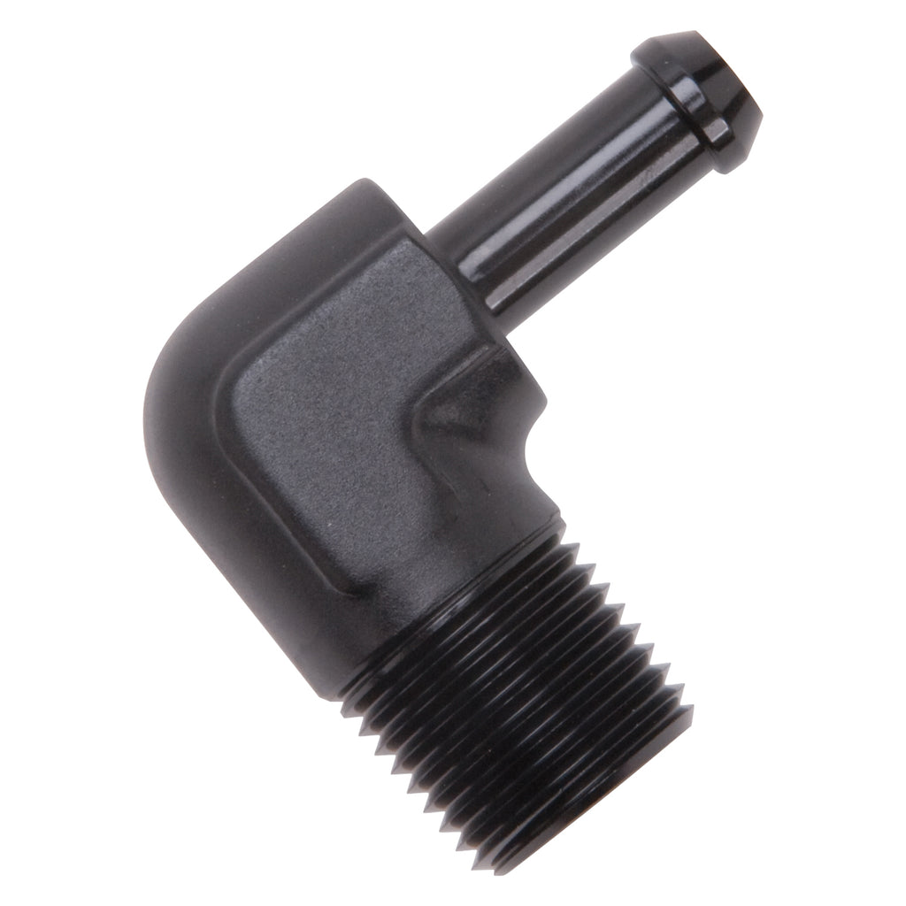 Edelbrock 8169 Heater Hose End Fitting - 90Â° with 1/2" NPT and 3/8" Barb.
