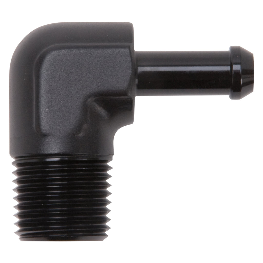 Edelbrock 8169 Heater Hose End Fitting - 90Â° with 1/2" NPT and 3/8" Barb.
