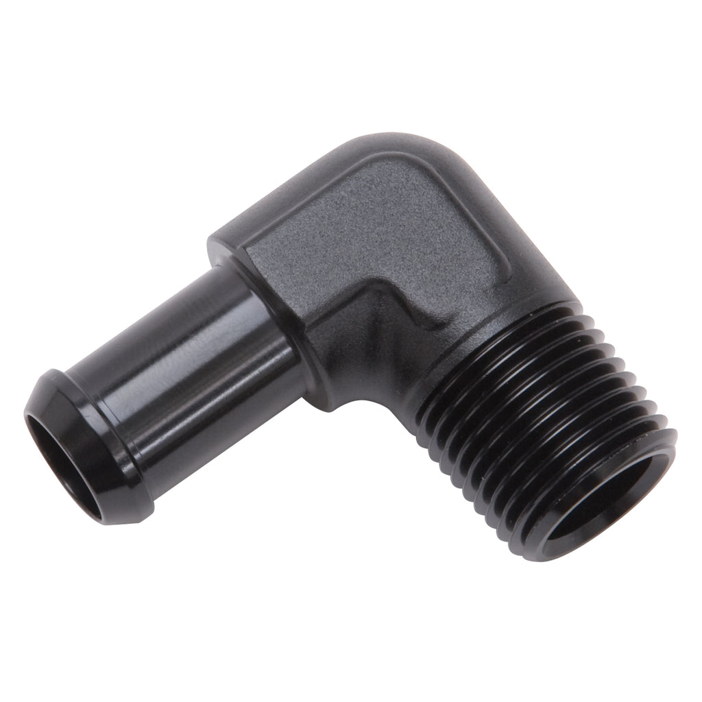 Edelbrock 8178 Heater Hose End Fitting - 90Â° with 1/2" NPT and 5/8" Barb.