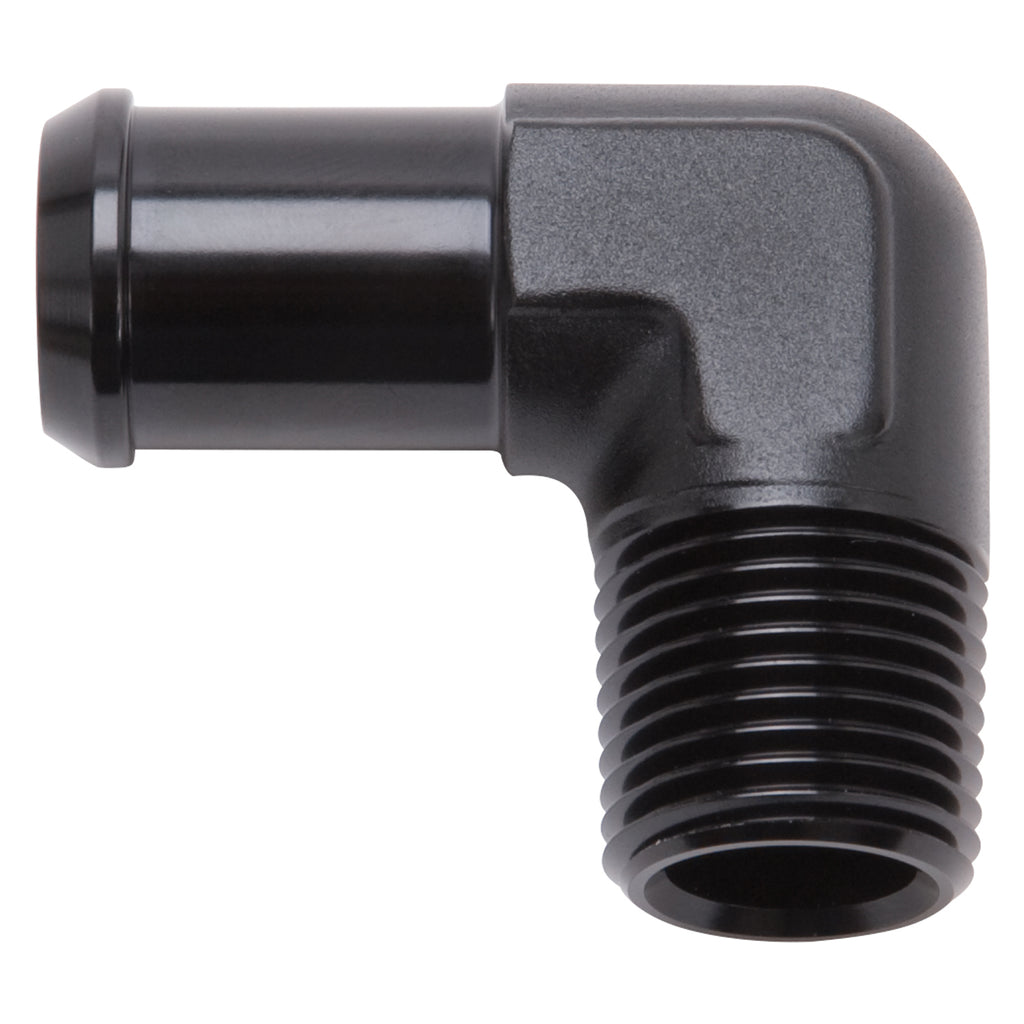 Edelbrock 8180 Heater Hose End Fitting - 90Â° with 1/2" NPT and 1/2" Barb