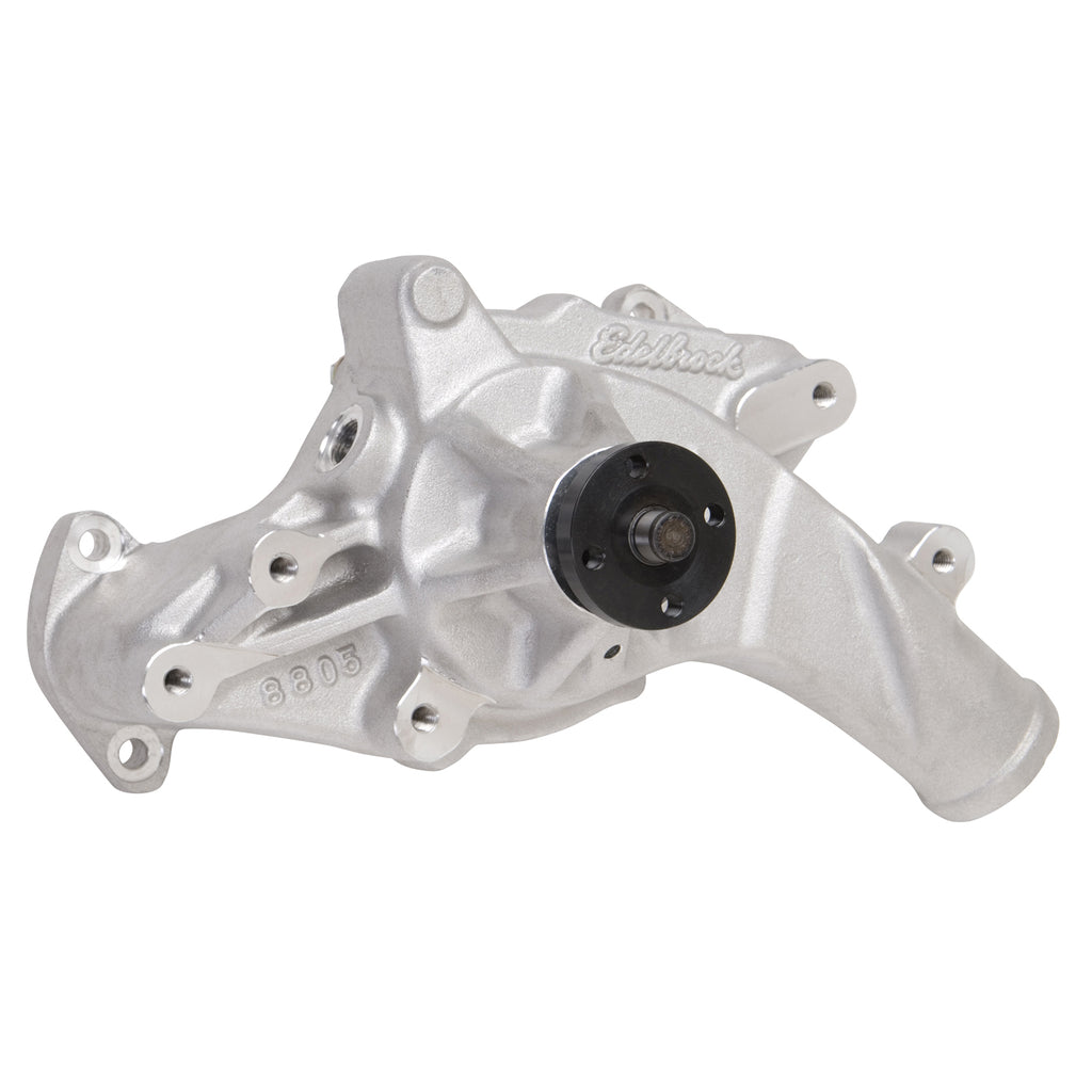 Edelbrock 8805 Water Pump Ford FE 352-428 1965-76 in Satin Finish for Select Ford Country Sedan, Ford Country Squire, Ford Custom, Ford Custom 500, Ford F-100, Ford F-250, Ford F-350, Ford Fairlane, Ford Galaxie, Ford Galaxie 500, Ford LTD, Ford Mustang,