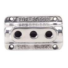 Load image into Gallery viewer, Edelbrock 12851 Polished Triple Outlet Fuel Block Kit