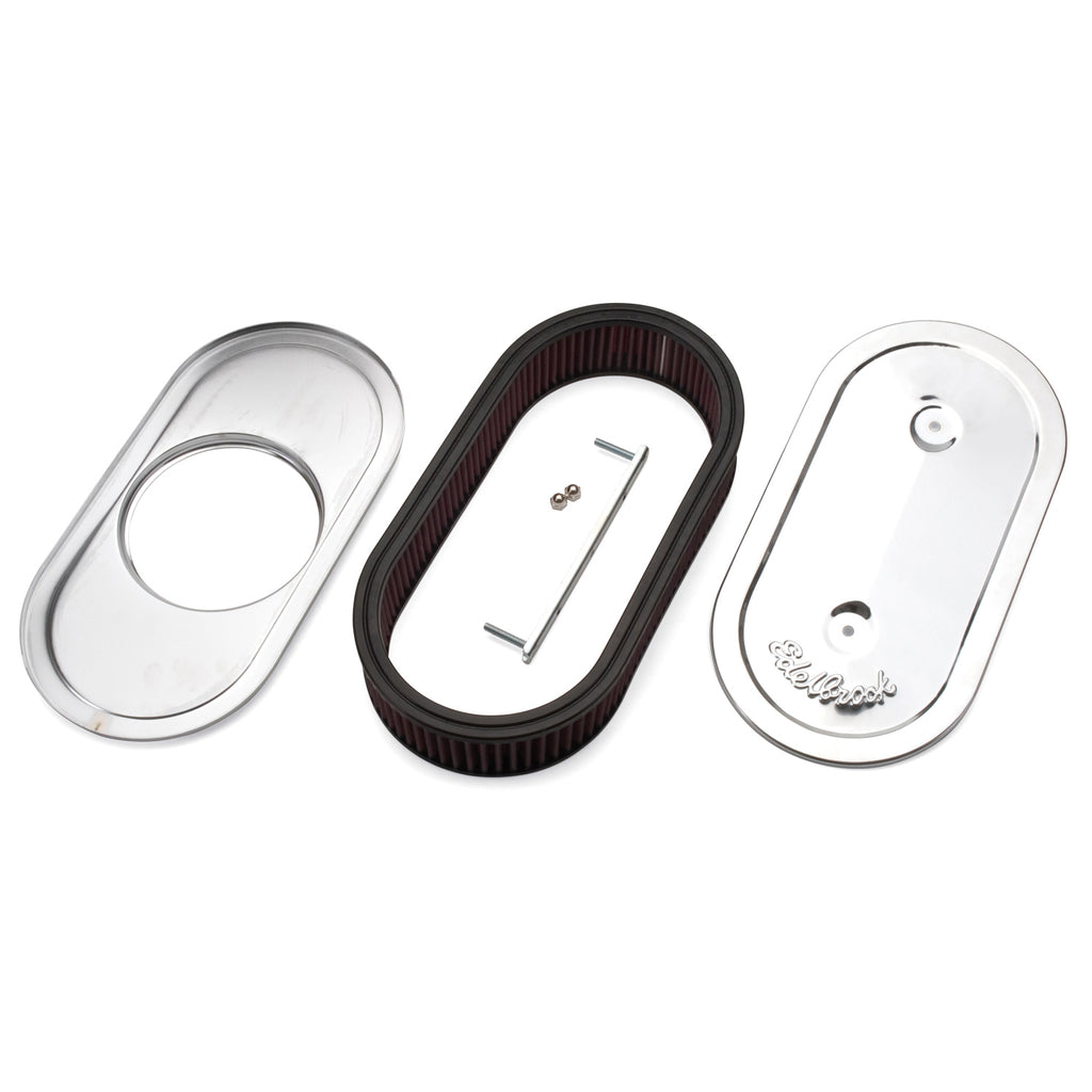 Air-Cleaner-Pro-Flo-Series-Oval-Steel-Top-Cloth-Element-13-5In-X-7In-X-3-5In-Chrome