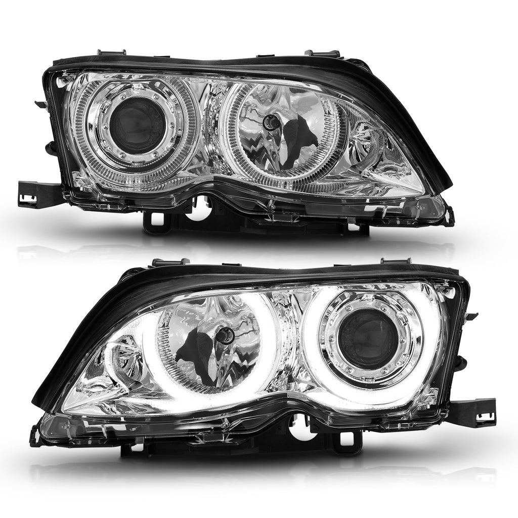 0205-Bmw-3-Series-E46-4Dr-Headlights-Chrome-Clear-Projector-With-Halos