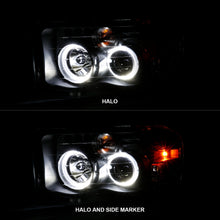 Load image into Gallery viewer, 0205-Ram-1500-0305-Ram-25003500-Projector-Headlights-W-Halo-Black-Clear-Amb