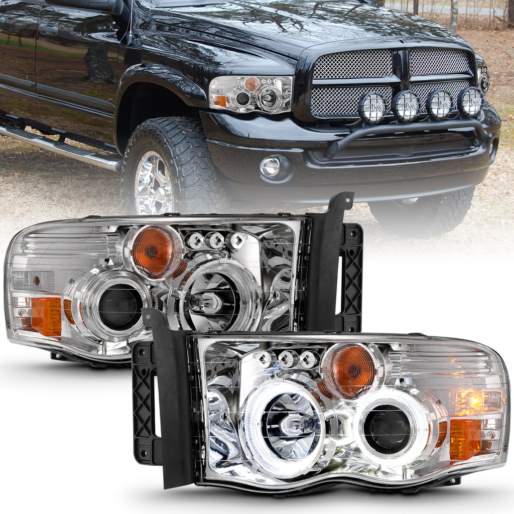 0205-Ram-1500-0305-Ram-25003500-Projector-Headlights-W-Halo-Chrome-Clear-Am