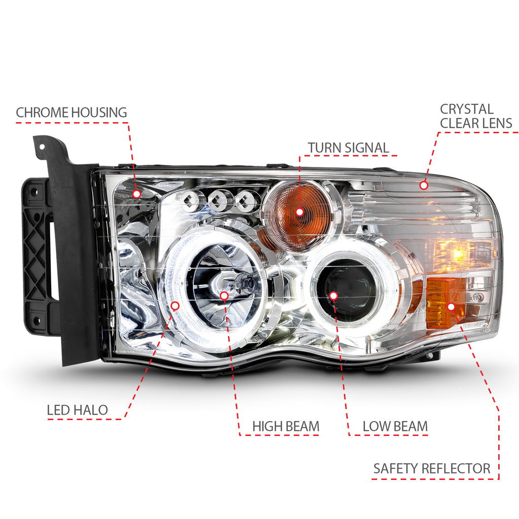 0205-Ram-1500-0305-Ram-25003500-Projector-Headlights-W-Halo-Chrome-Clear-Am