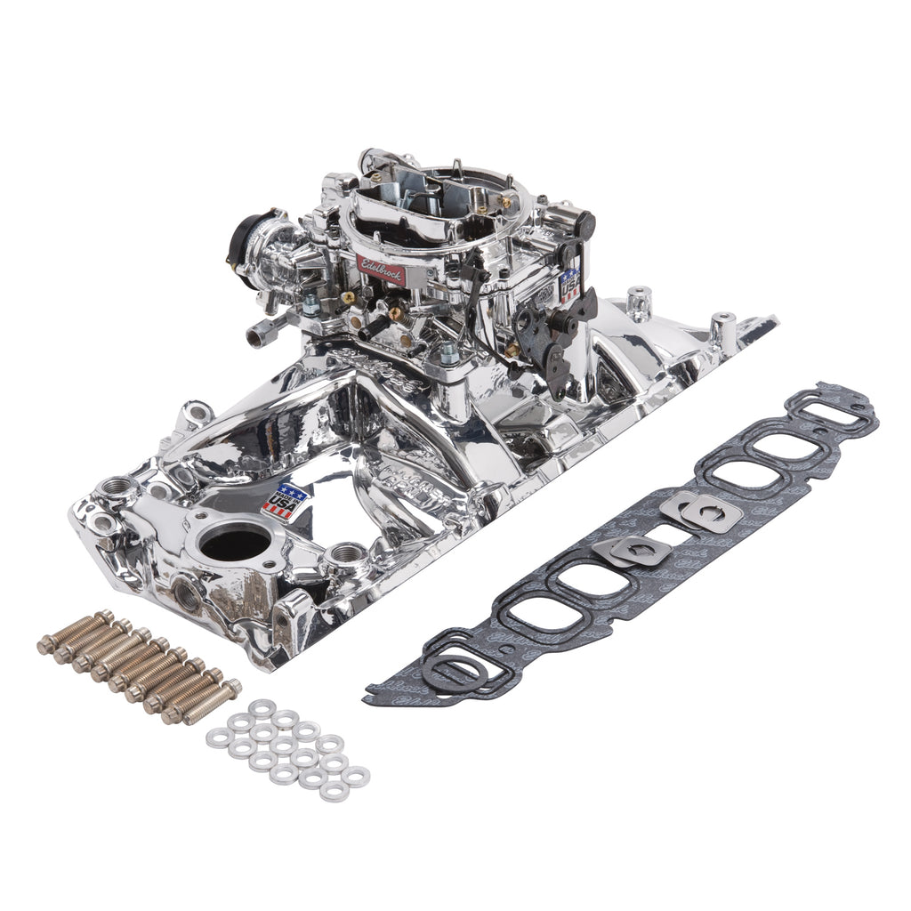 Edelbrock 20624 Engine Intake Manifold / Carburetor Kit for Select Chevrolet B60, Chevrolet B7, Chevrolet Bel Air, Chevrolet Biscayne, Chevrolet Blazer, Chevrolet Brookwood, Chevrolet C10, Chevrolet C10 Pickup, Chevrolet C10 Suburban, Chevrolet C1500,