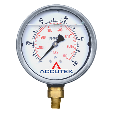 Fairview PG-100SG4 0-100PSI Liquid Gauge - 4in Face - 1/4 MPT Stem
