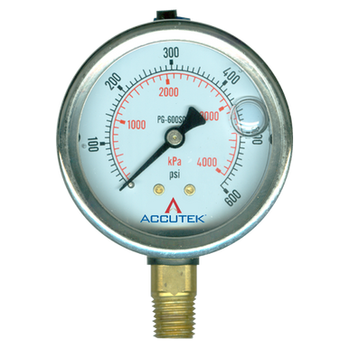 Fairview PG-600SG25 0-600PSI Liquid Gauge - 2.5in Face - 1/4 MPT Stem
