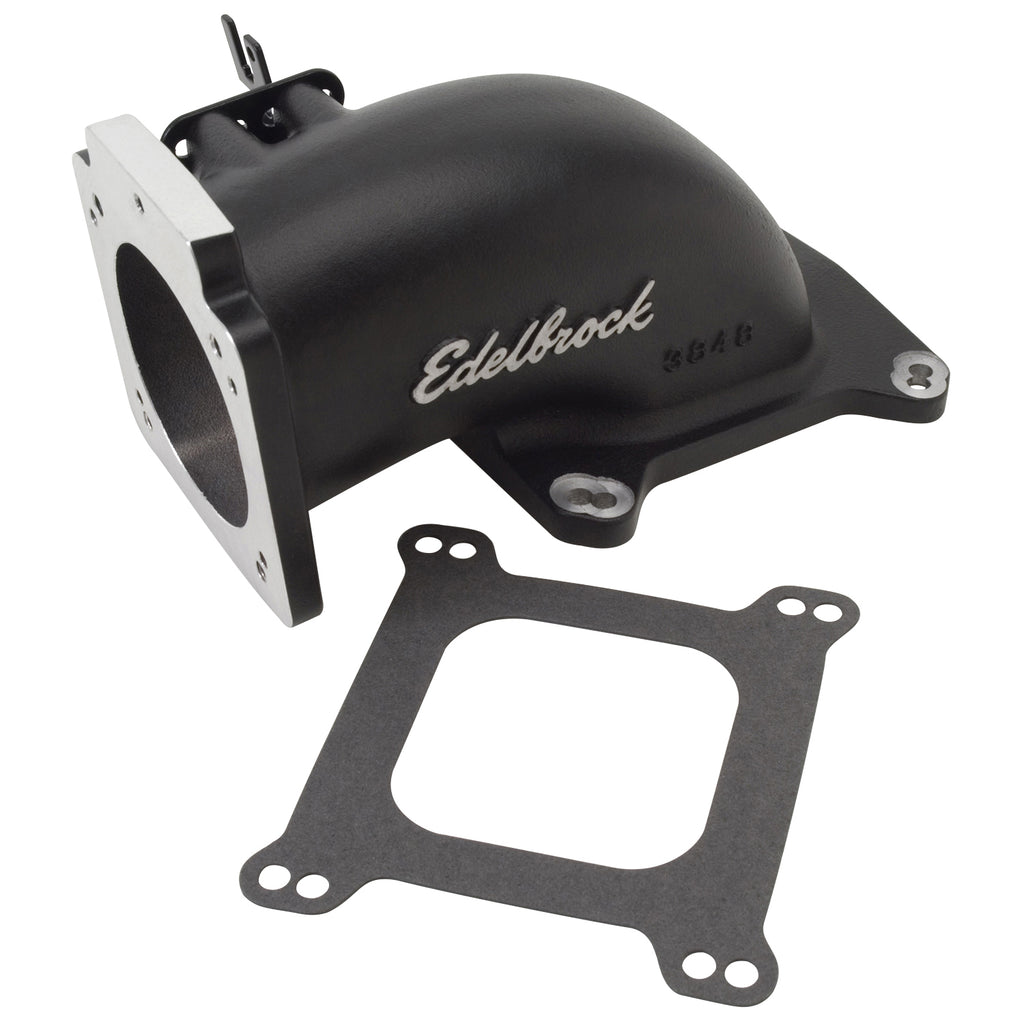 Edelbrock 38483 Ultra Low Profile Universal Intake Elbow - 90mm T.B. to 4150 Flange Black