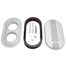 Load image into Gallery viewer, Edelbrock 41199 Pro-Flo Satin Large Oval Cast Air Cleaner for Dual-Quads - 2.4" Element