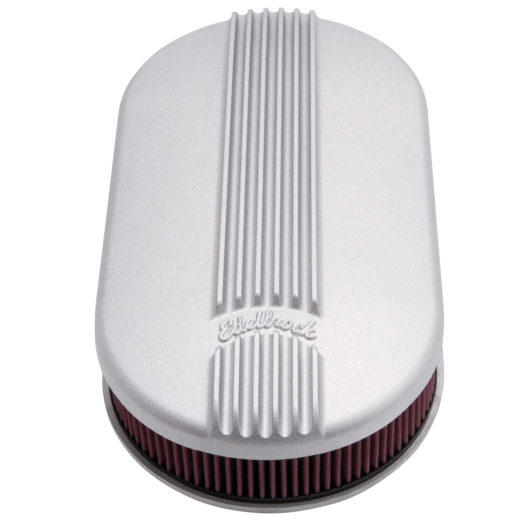 Edelbrock 41199 Pro-Flo Satin Large Oval Cast Air Cleaner for Dual-Quads - 2.4" Element
