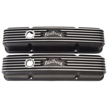 Load image into Gallery viewer, Edelbrock 41443 Classic Series Valve Cover for Chevy 262-400 V8 1959-86 for Select Buick Century, Buick LeSabre, Buick Regal, Buick Skylark, Chevrolet Bel Air, Chevrolet Biscayne, Chevrolet Blazer, Chevrolet Brookwood, Chevrolet C10, Chevrolet C10