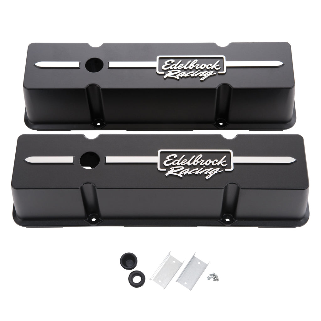Edelbrock 41643 Racing Series Valve Covers for Chevy 262-400 V8 1959-86.