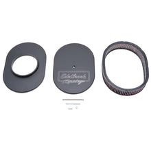 Load image into Gallery viewer, Edelbrock 42203 Victor Series Black Oval Air Cleaner - 2.4" Cotton Element for Dual-Quads