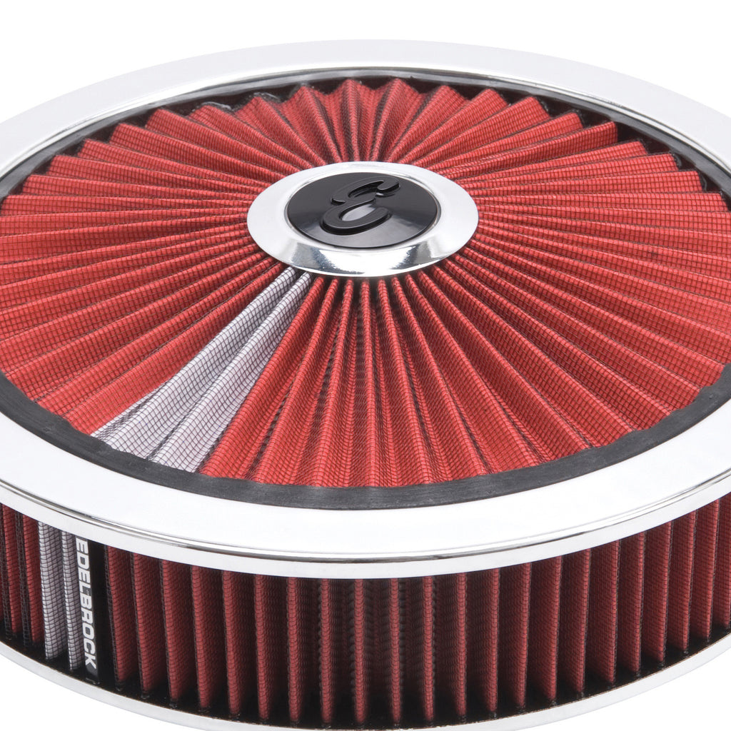 Edelbrock 43660 Pro-Flo Chrome Round 14" Air Cleaner - 3" Pro-Flo Element (Red)